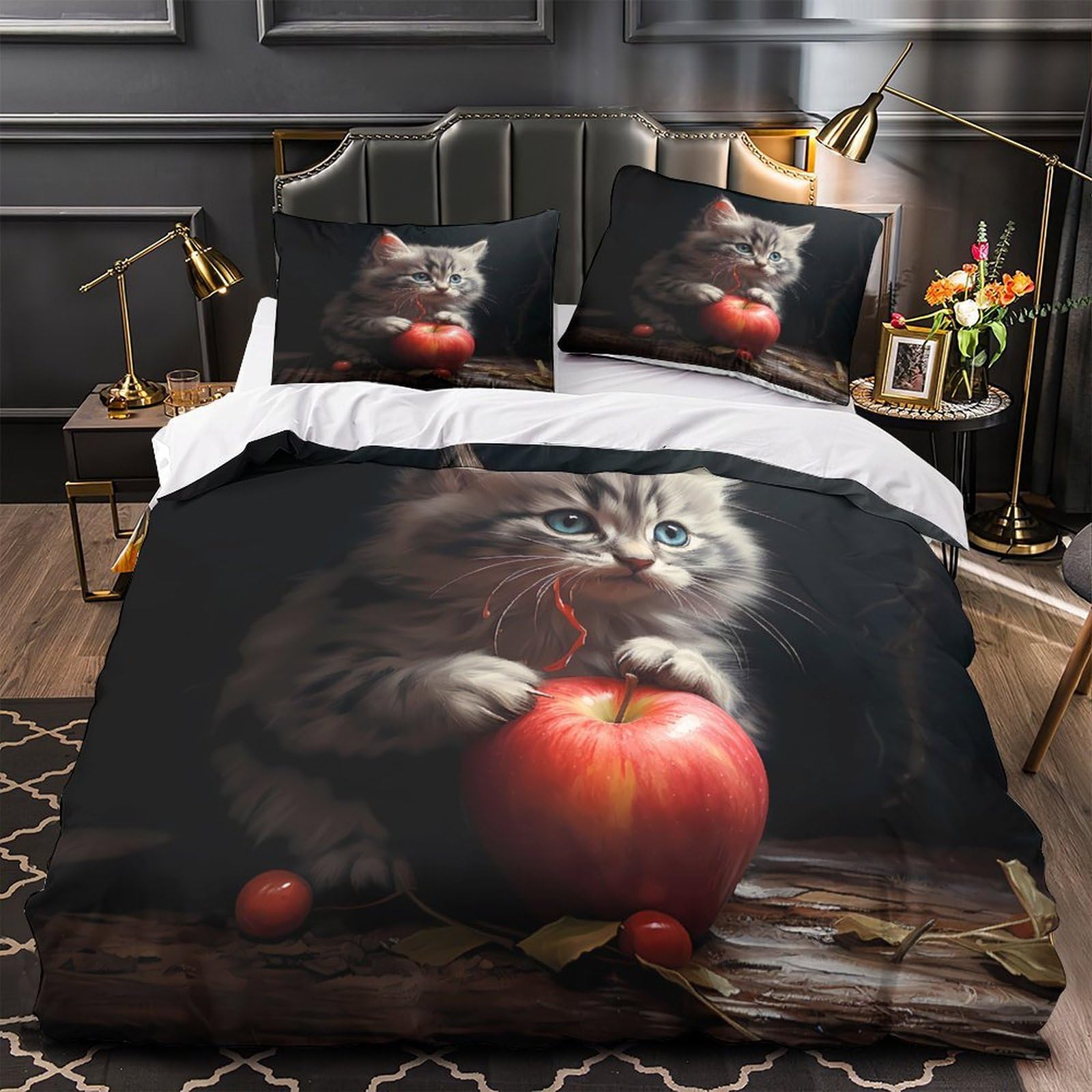 Housse de couette chaton 135x200 fermeture éclair parure anti-pli
