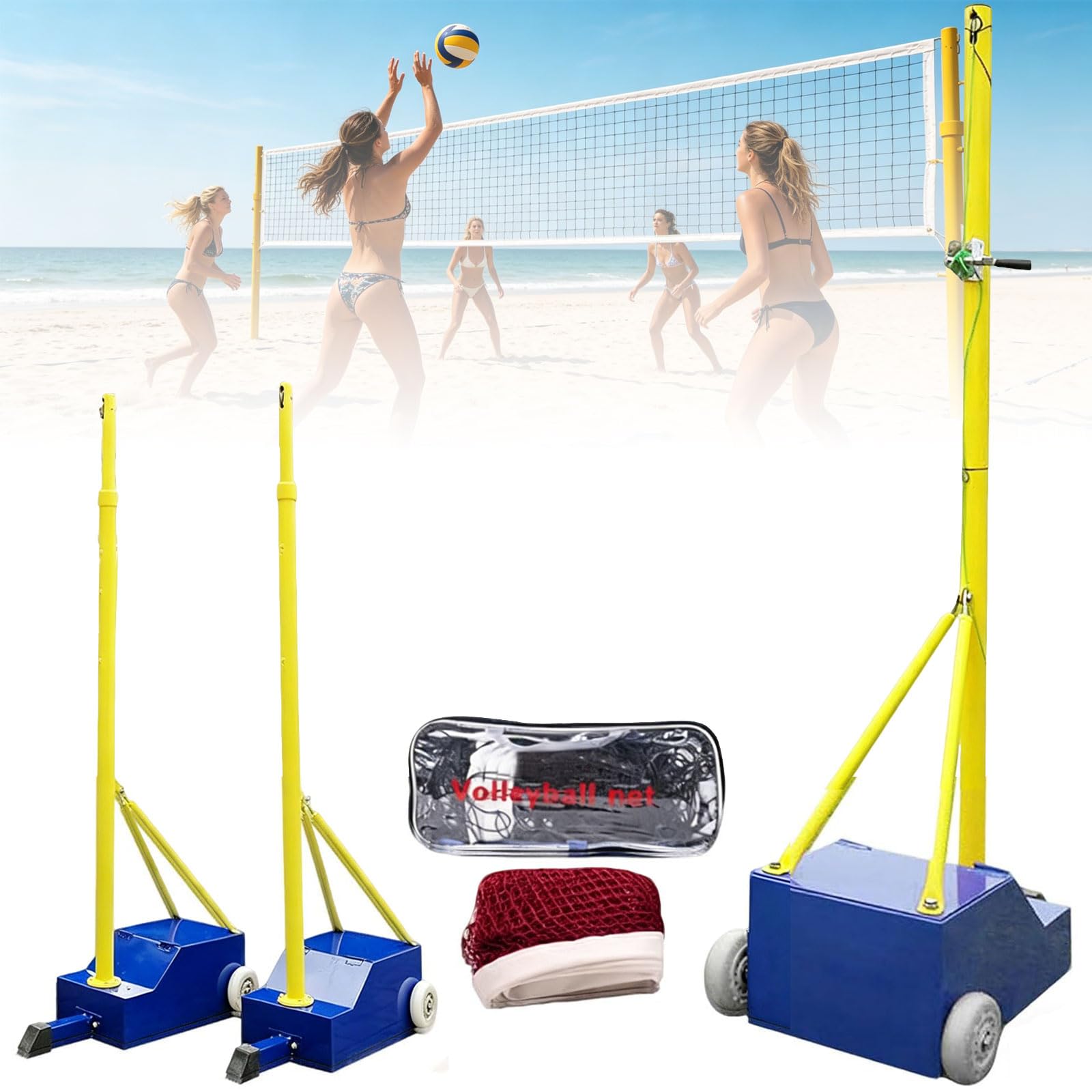 ZHNANDAMAI Portable Indoor Volleyball Net with Stand, Badminton Net Frame with Wheels and Stable Base, Heavy Duty Volleyball Net, Adjustable 4 Heights of 5ft-6.9ft, for Backyard Outdoor School Gym