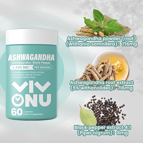 Miniatura 2 de Las cápsulas veganas Ashwagandha son de polvo de Ashwagandha y extracto de raíz KSM-66  Extracto de pimienta negra  Libera el estrés y aumenta la