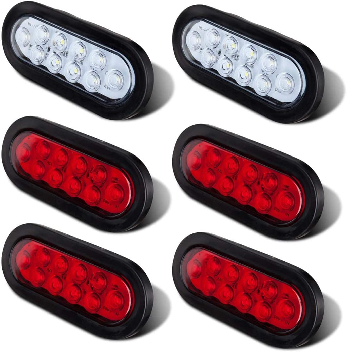 LIMICAR 4 Red 2 White Oval Tail Lights LED, 6" Flatbed Light Kit, LED Tail Lights for Trucks, Trailer Tail Lights for RV Jeep