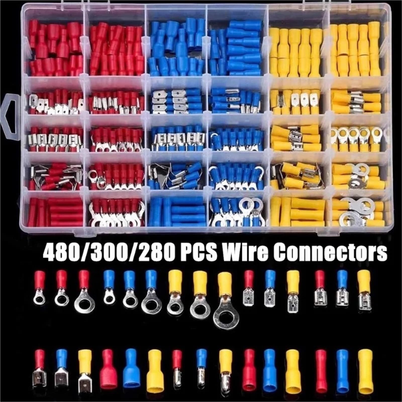 Terminales eléctricos Conector de Cable aislado, engarce eléctrico, juego horquilla con anillo a tope pala, terminales enrollados eléctricos, Kit surtido(1200PCS)
