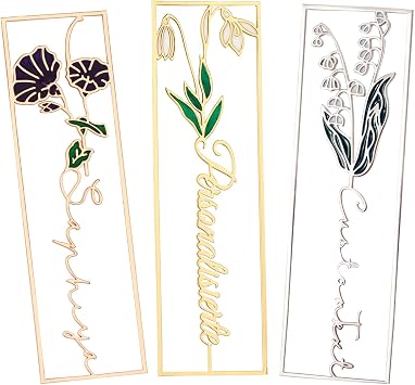 Personalized Birth Flower Bookmark with Name Custom Bookmarks Metal Bookmark for Women Daughter Girls Sister Friends Valentines Day Christmas Birthday Gifts Style 1