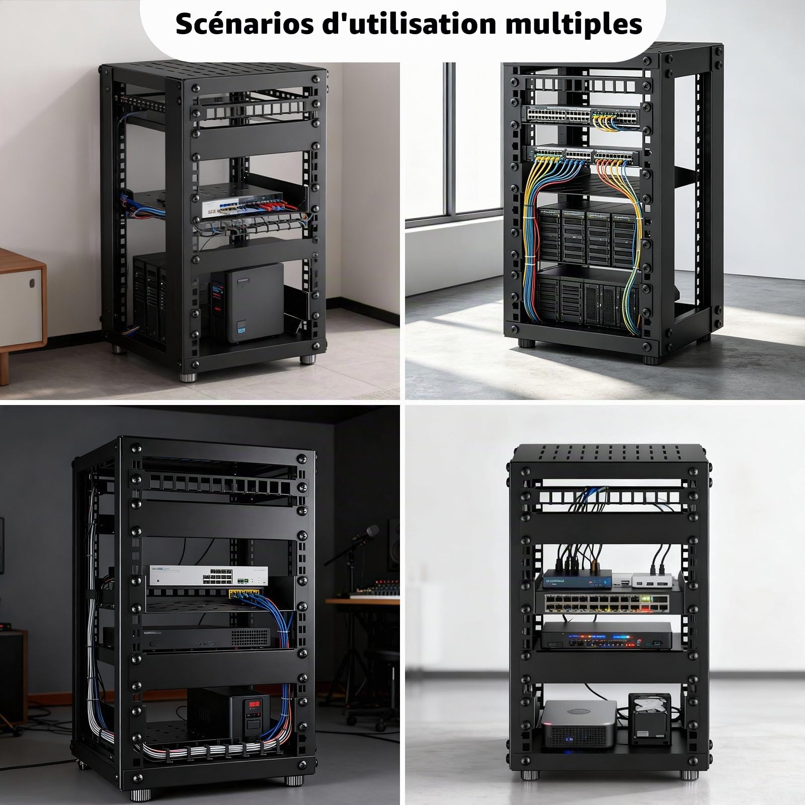 Armoire Serveur 8U, Mini Rack Serveur 10 Pouces pour Réseau, Serveur, Appareils Audiovisuels et Projets DIY, Profondeur 7,87 Pouces, Noir