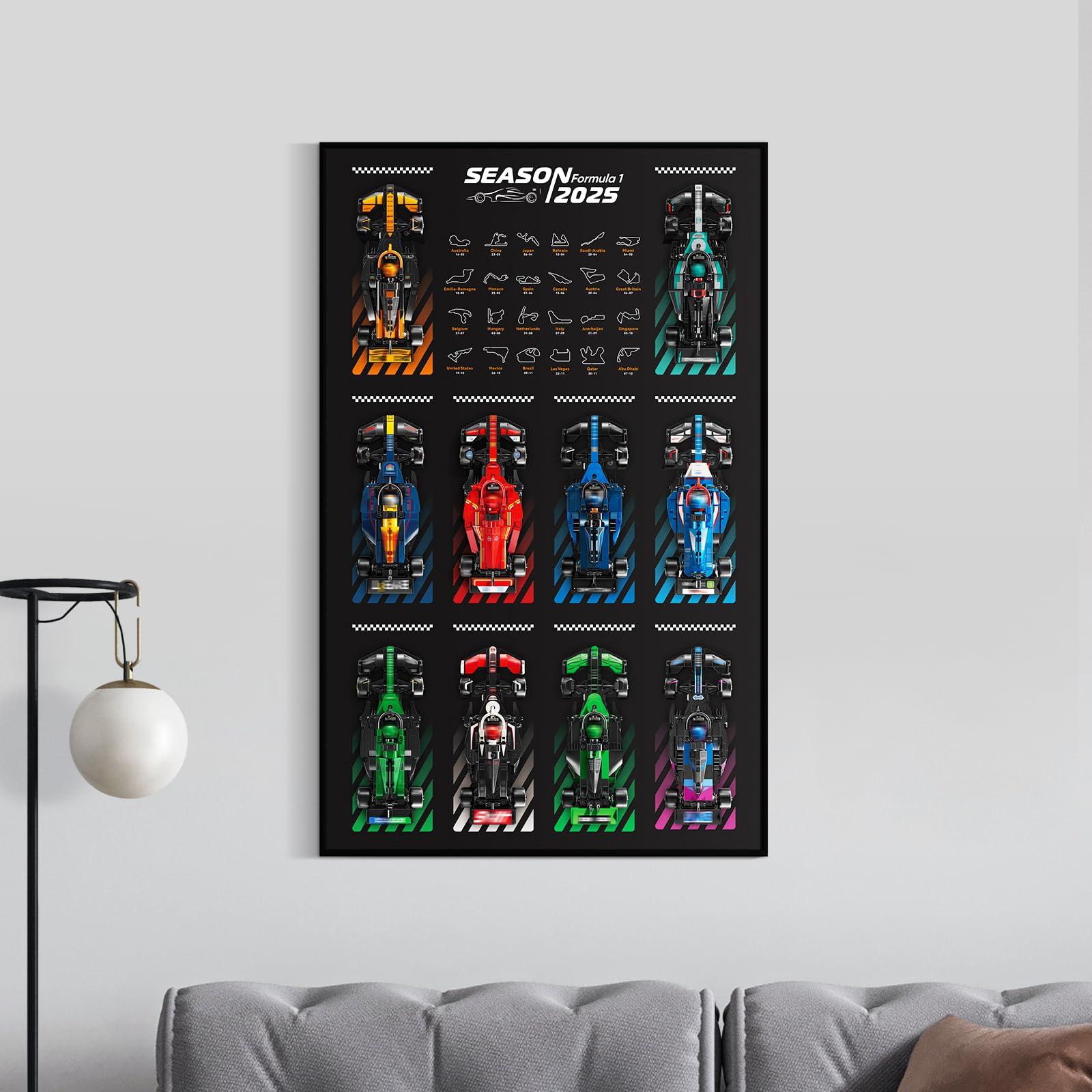 Display Wallboard für lego Speed Champions Ultimate Formula 1 Collector's Pack(Autos Nicht enthalten) Wandhalterung für lego 66802 Collectible F1 Model Car Kit, platzsparende, kreative Heimdekoration