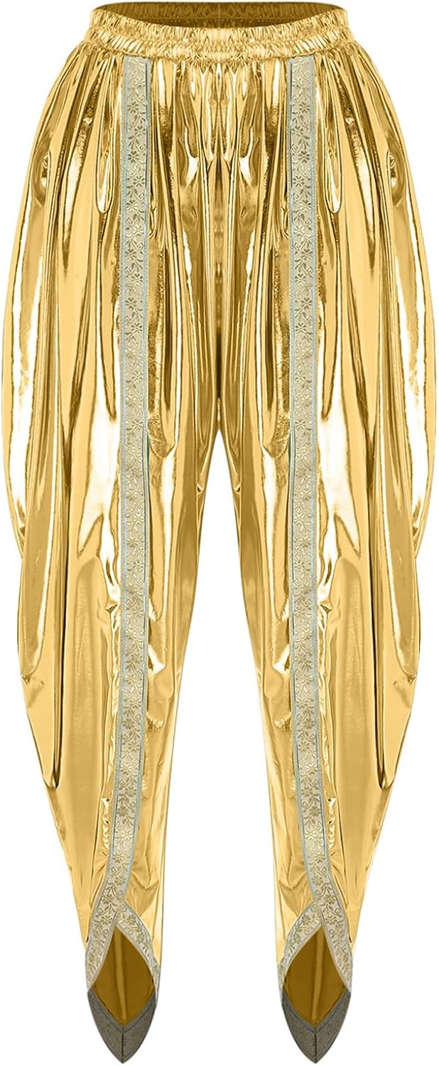 Adult Dhoti Pants for Women Belly Dance Costume Loose Fit Shiny Metallic Harem Pants