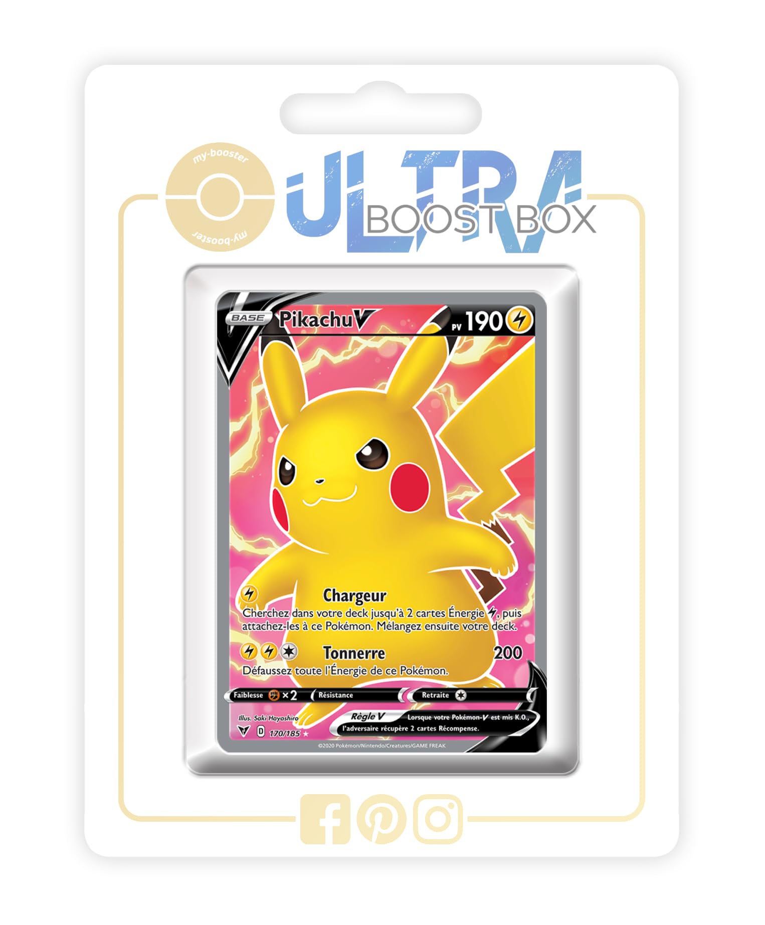 Pikachu V 170/185 Full Art - Ultraboost X Epée et Bouclier 4 Voltage Éclatant - Box z 10 francuskich kartami Pokémon