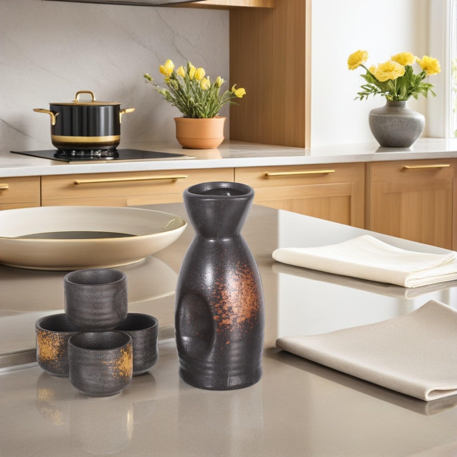 LIFKOME Service à Saké Céramique avec Tokkuri et Ochoko Ensemble pour Maintien Température Expérience Authentique Japonaise pour Maison et Restaurant