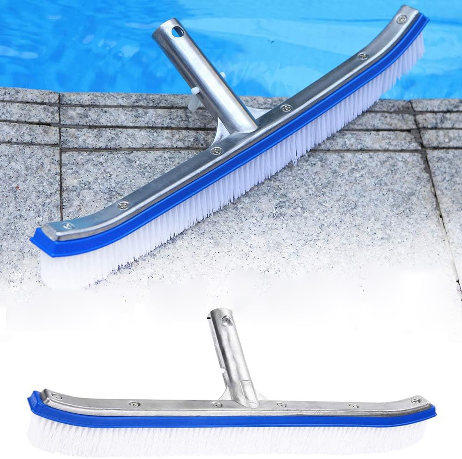 Szczotka do basenu 18 cali, trwała plastikowa główka szczoteczki z aluminiowym uchwytem do stawu, spa, gorących źródeł, wanien, ścian, płytek, podłóg