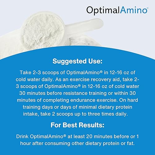 Miniatura 6 de OptimalAmino Best PrePost Workout Recovery Drink, suplemento de aminoácidos esenciales 99% de utilización, certificado NSF