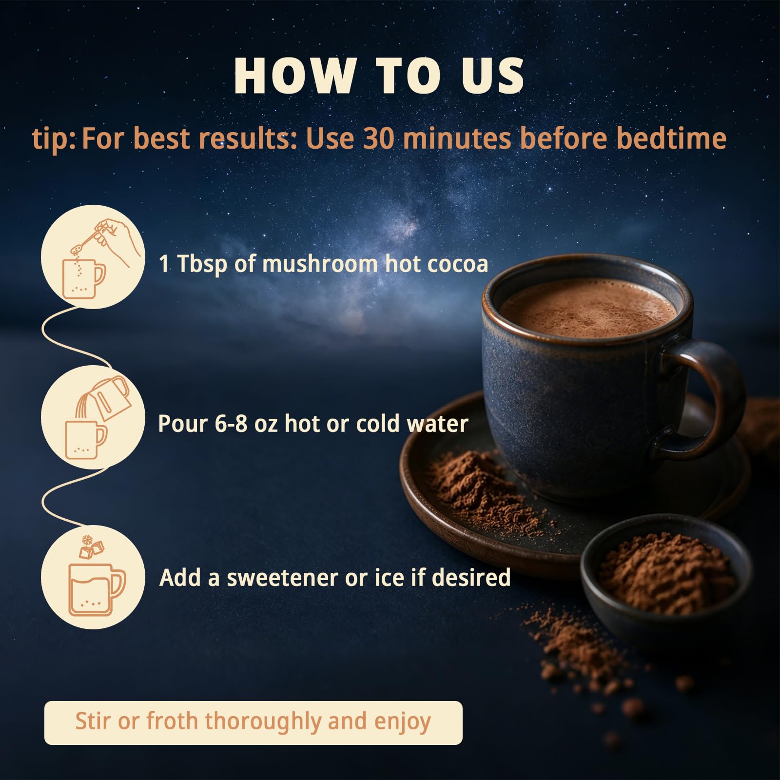 Magnesium Hot Cocoa –Natural Sleep Aid Hot Chocolate for Adults with Reishi Mushroom, L-Theanine & Zinc Glycinate – Relaxation & Restful Sleep Support Mushroom Coffee, 30 Servings — Amazon image 5