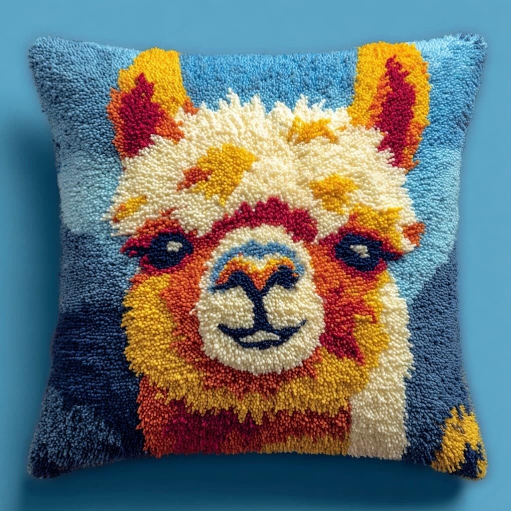 AxiangziK DIY Latch Hook Cushion Cover Kit 43x43cm,Animal Alpaca