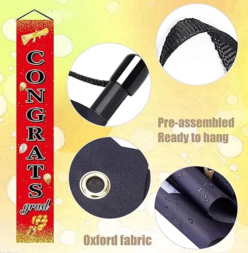 Miniatura 3 de WENWELL Decoración de porche de graduación roja y negra, pancarta de felicitación para la clase de 2024, adorno colgante de puerta universitaria,