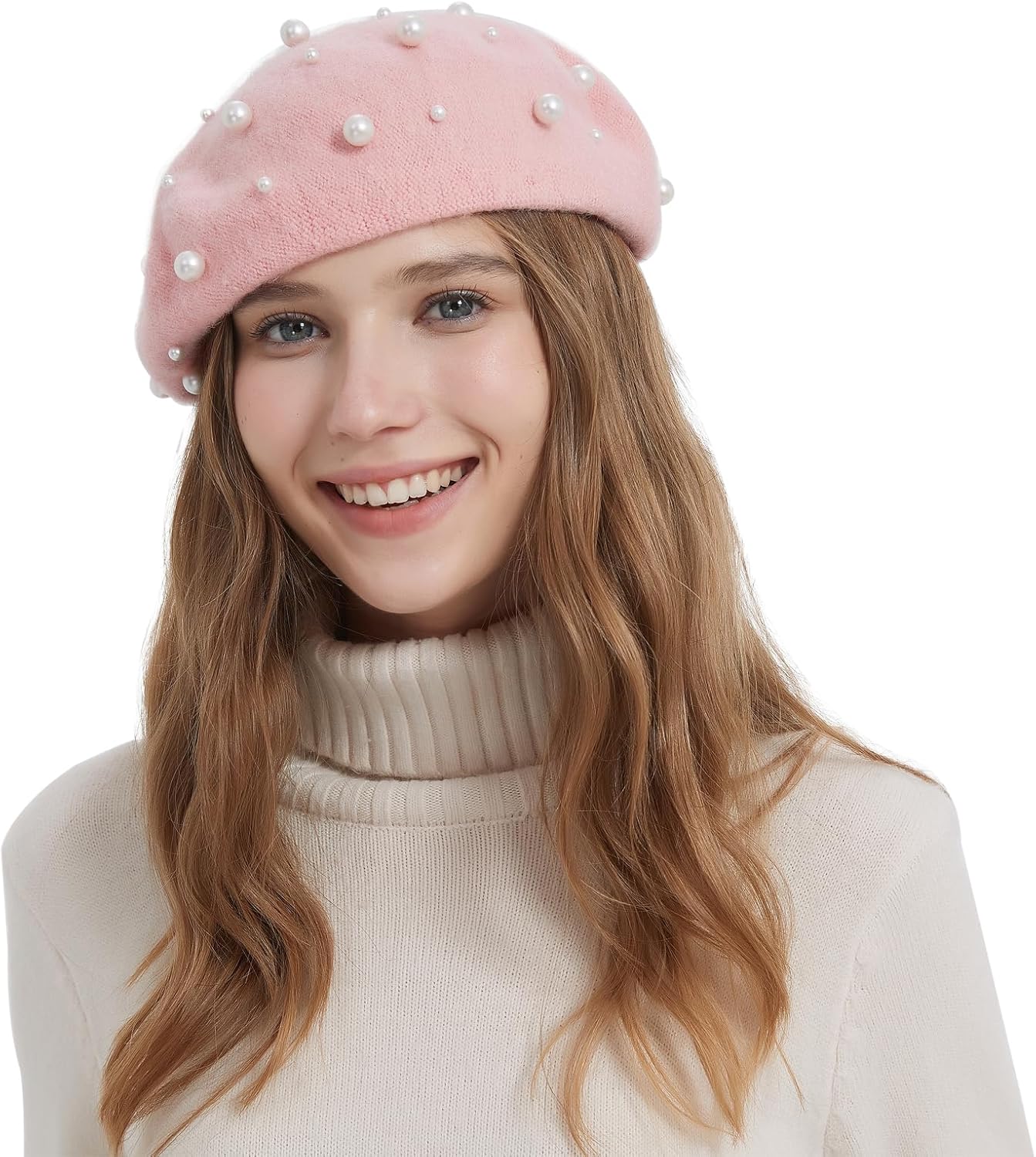 Women Beret Pearl Elegant Sweet Artist French Style Beret Beanie Cap - Image 3