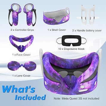 Silicone Case Set Compatible with Oculus/Meta Quest 3S, Vr Accessories for Meta Quest 3S, Protective Case Set Includes Control Cover, Face Cover, Vr Shell Cover (Purple