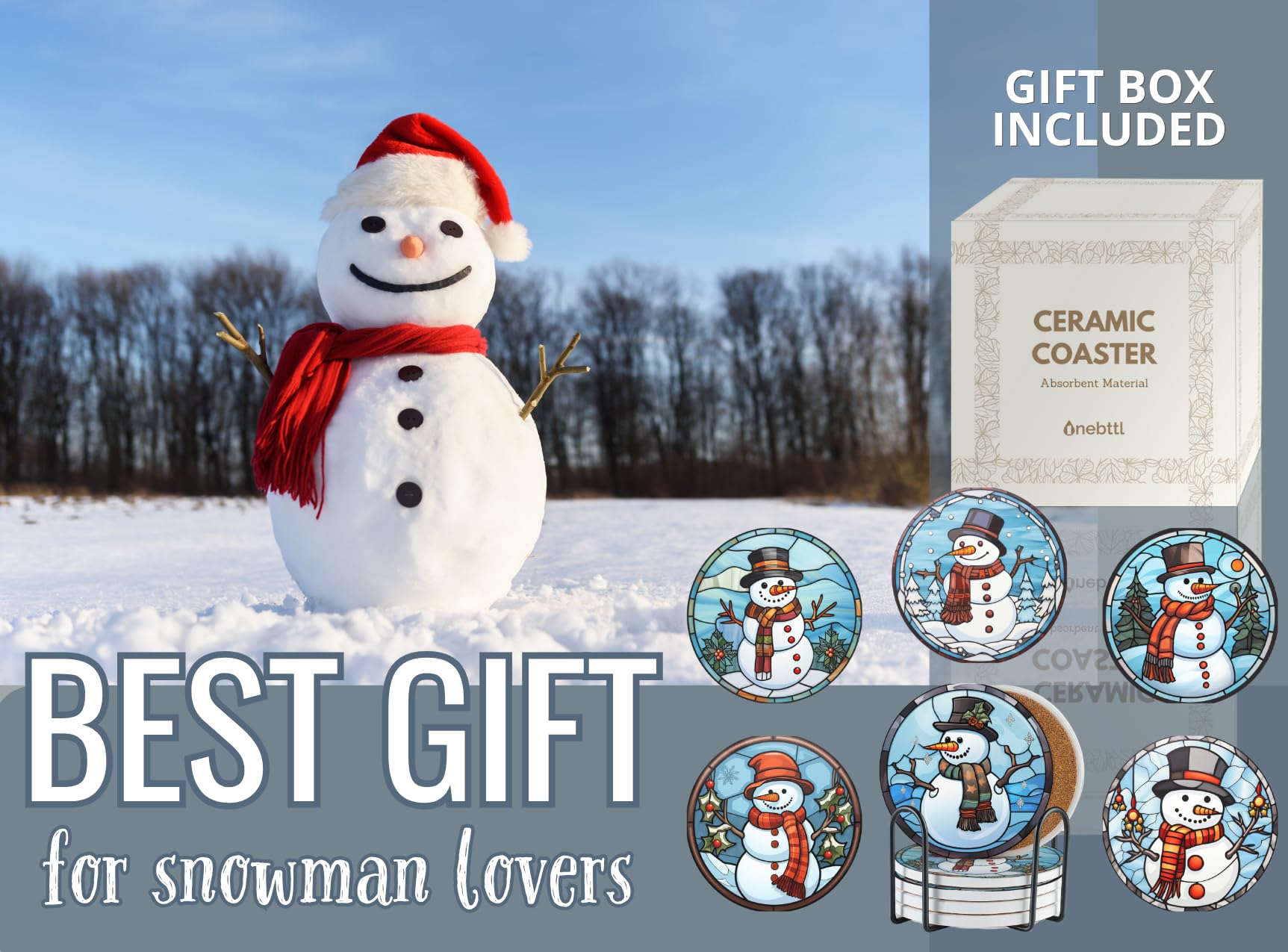Regalos de muñeco de nieve para mujeres y hombres, posavasos de muñeco de nieve, decoración del hogar de invierno para cumpleaños, Navidad, Acción de Gracias, juego de 6, cerámica, absorbente con base