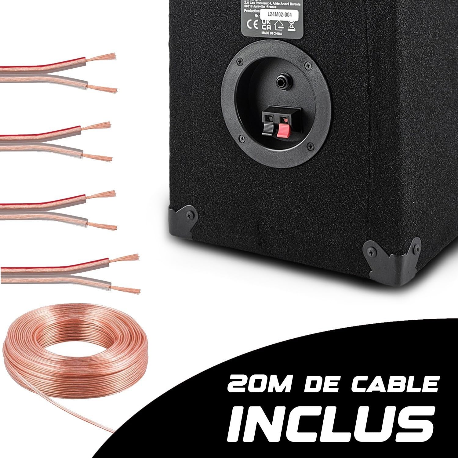 Pack Sono Sound 2400W Total - 4 Enceintes passives BM Bmsonic BMS 600W Noir - Câbles HP - Soirée - Anniversaire - Mariage - DJ