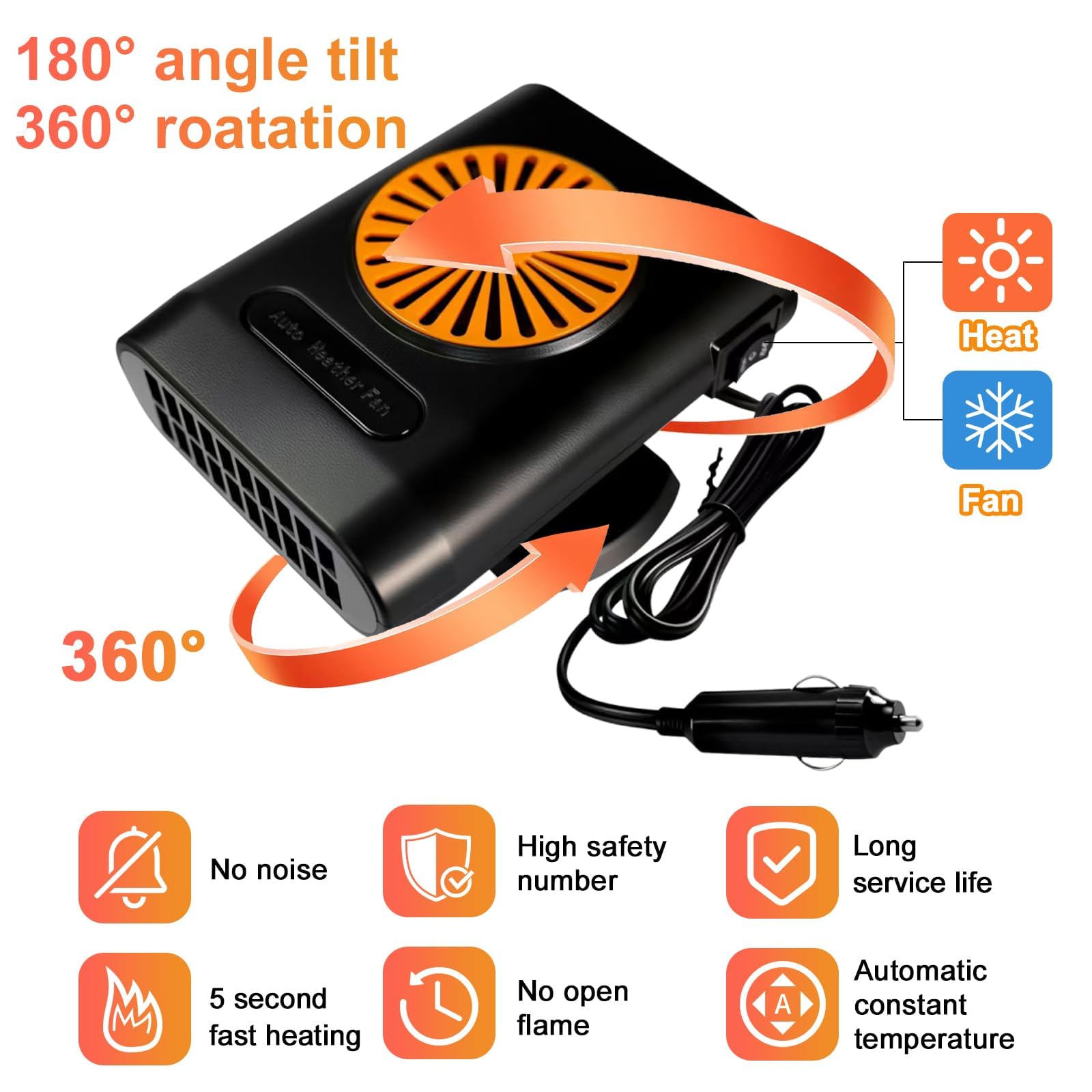 Calentador de Coche, 12V 200W Calefacción de Coche Portátil para Conectar en el Encendedor, 2 en 1 Ventilador de Frío/Calo Calefactor con Ventilador para Todos los Vehículos