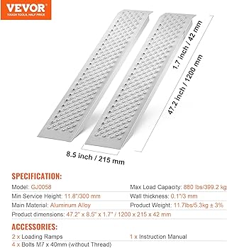 一 Amazon.com: VEVOR Aluminum Ramps, 880 LBS Capacity 47.2