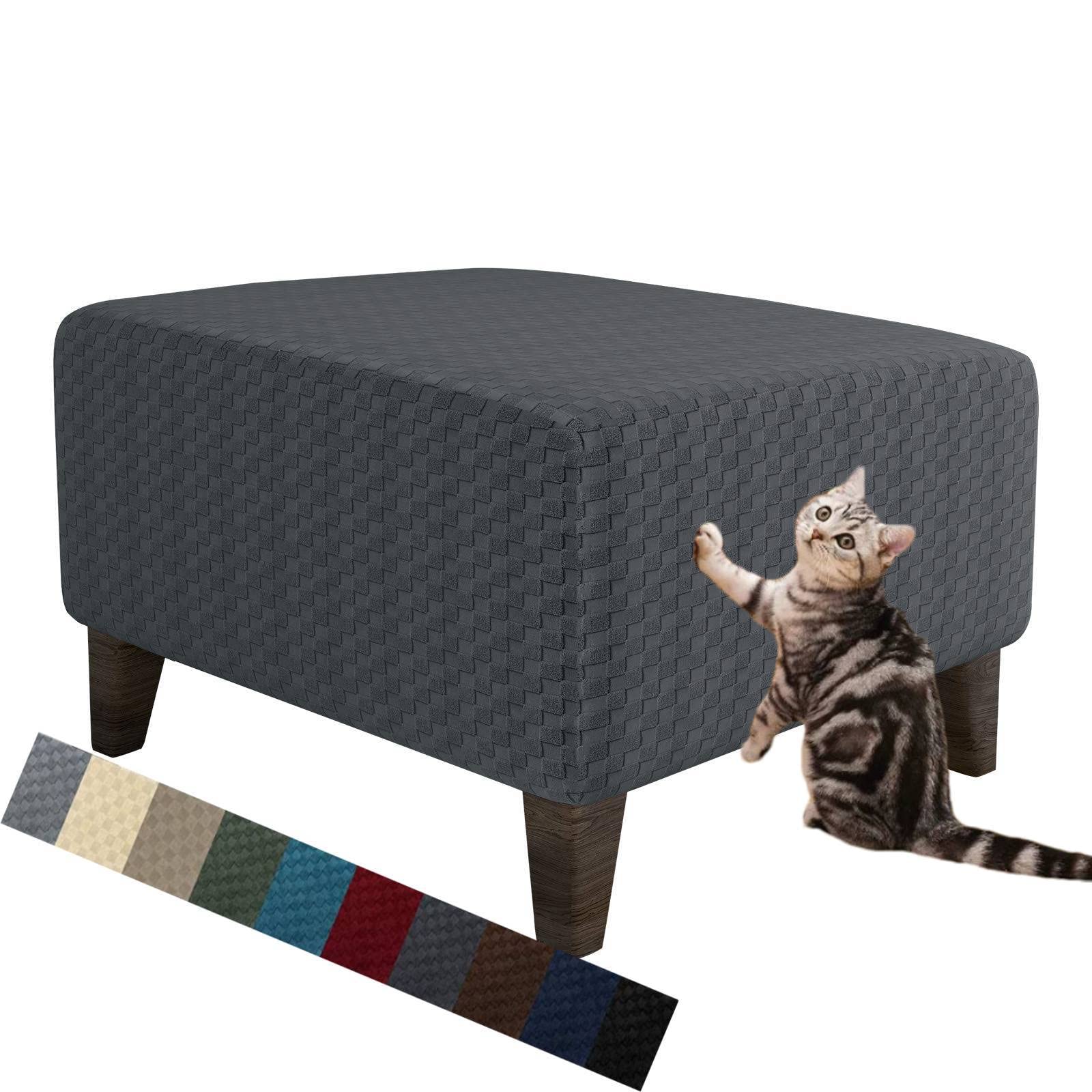 MAXIJIN Newest Jacquard Ottoman Slipcovers Folding Storage Stool Furniture Protector Cover Soft Thick Rectangle Foot Rest Slipcover with Elastic Bottom (Ottoman Large, Dark Gray)