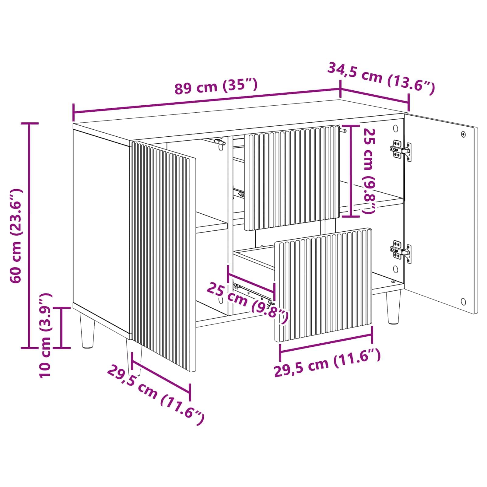 Credenza bianca 89 x 34,5 x 60 cm, comò con 2 cassetti