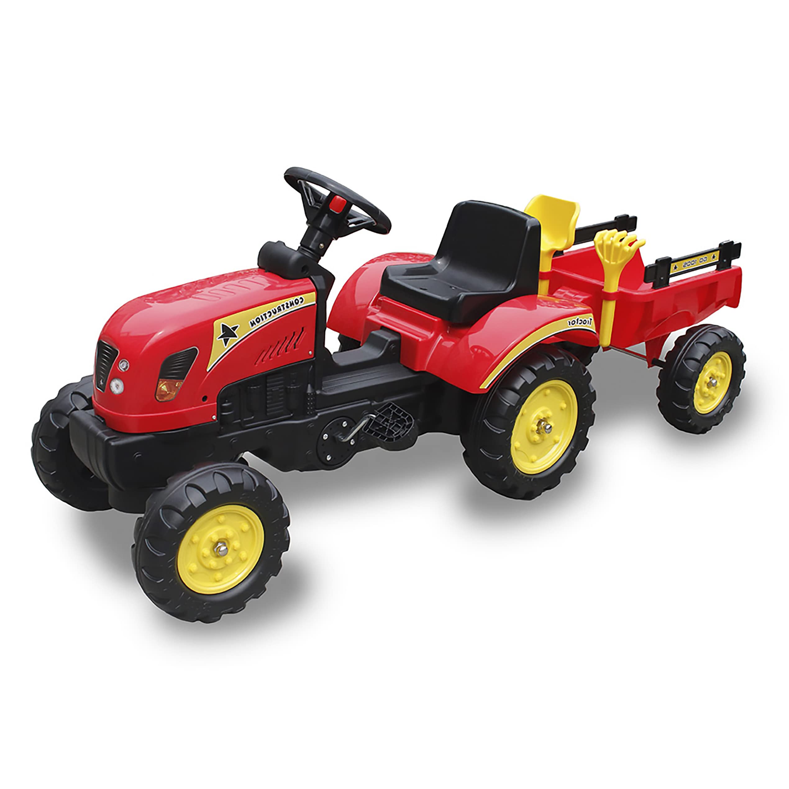 QPLAY - Tractor a Pedales con Remolque - Dos velocidades - Ideal para niños a Partir de 3 años - Rojo