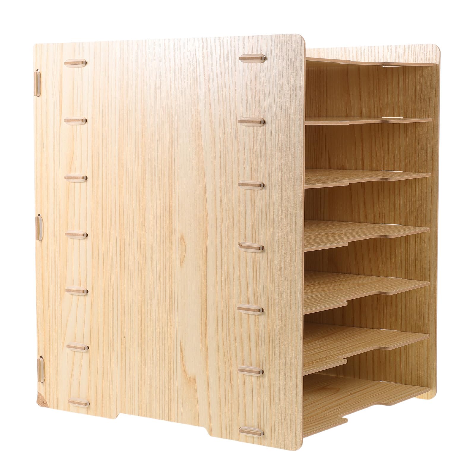 Organizador de Documentos para Optimizar Visibilidad y Almacenamiento Estructura Reforzada de Madera con 7 Niveles Apilables y Diseño Natural para Oficina y Hogar
