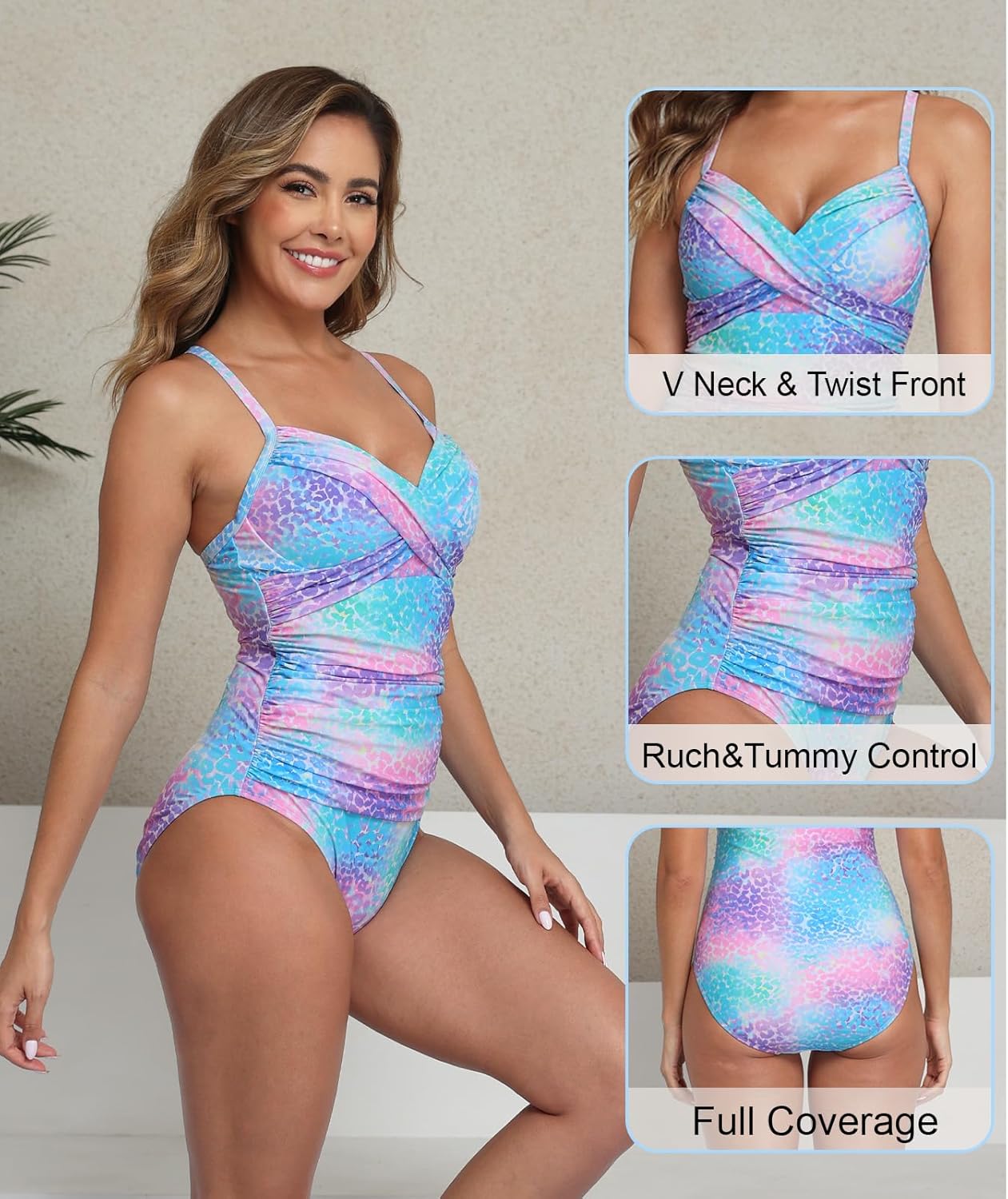 Halcurt Women's Twist Front Push Up One Piece Swimsuit Ruched Tummy Control Full Coverage Bathing Suit - Image 5