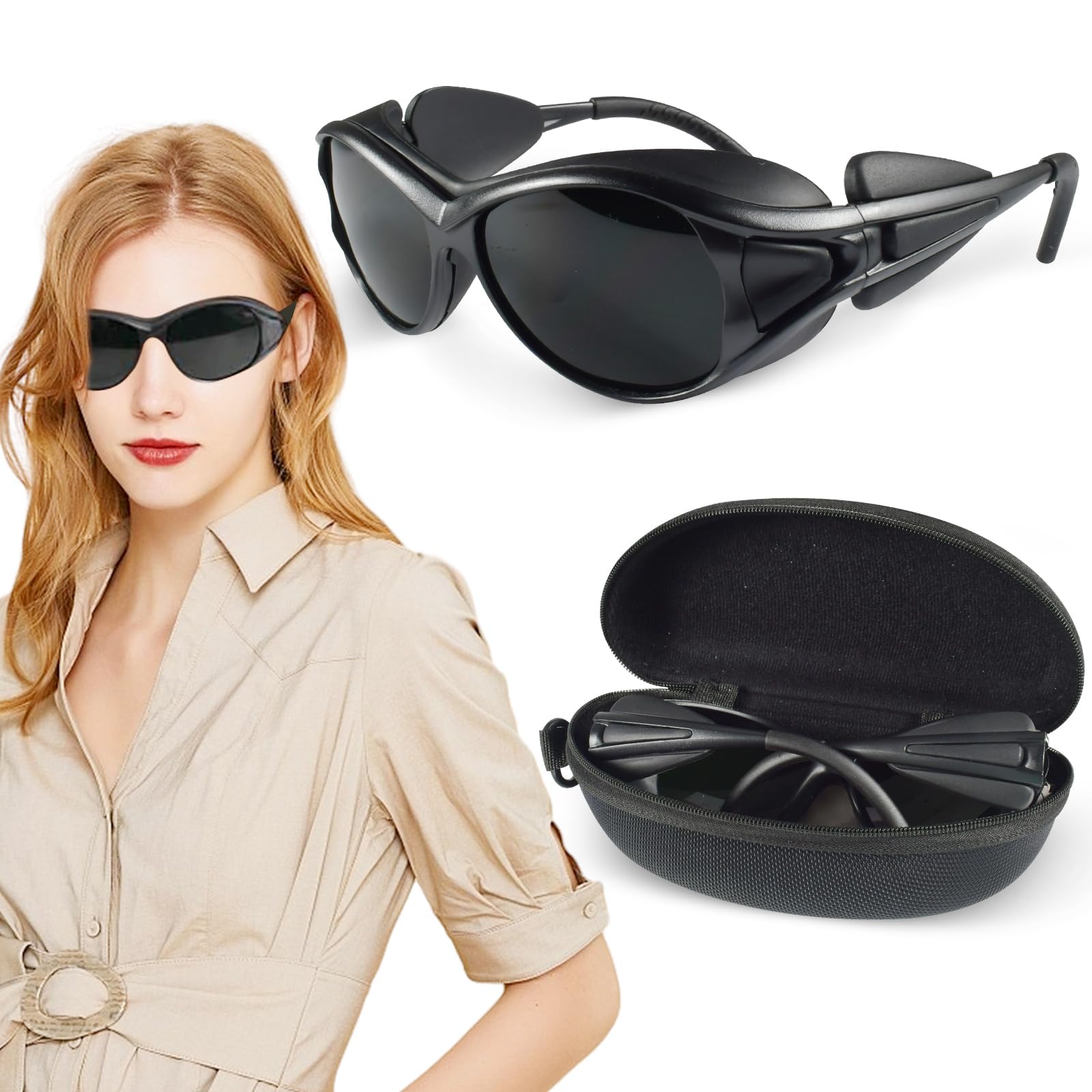 Funmo Gafas Protectoras de Luz Infrarroja, Gafas de Seguridad Láser IPL, Gafas de Protección UV, Gafas Protectoras para la Depilación, Gafas Proteccion Trabajo(negro)