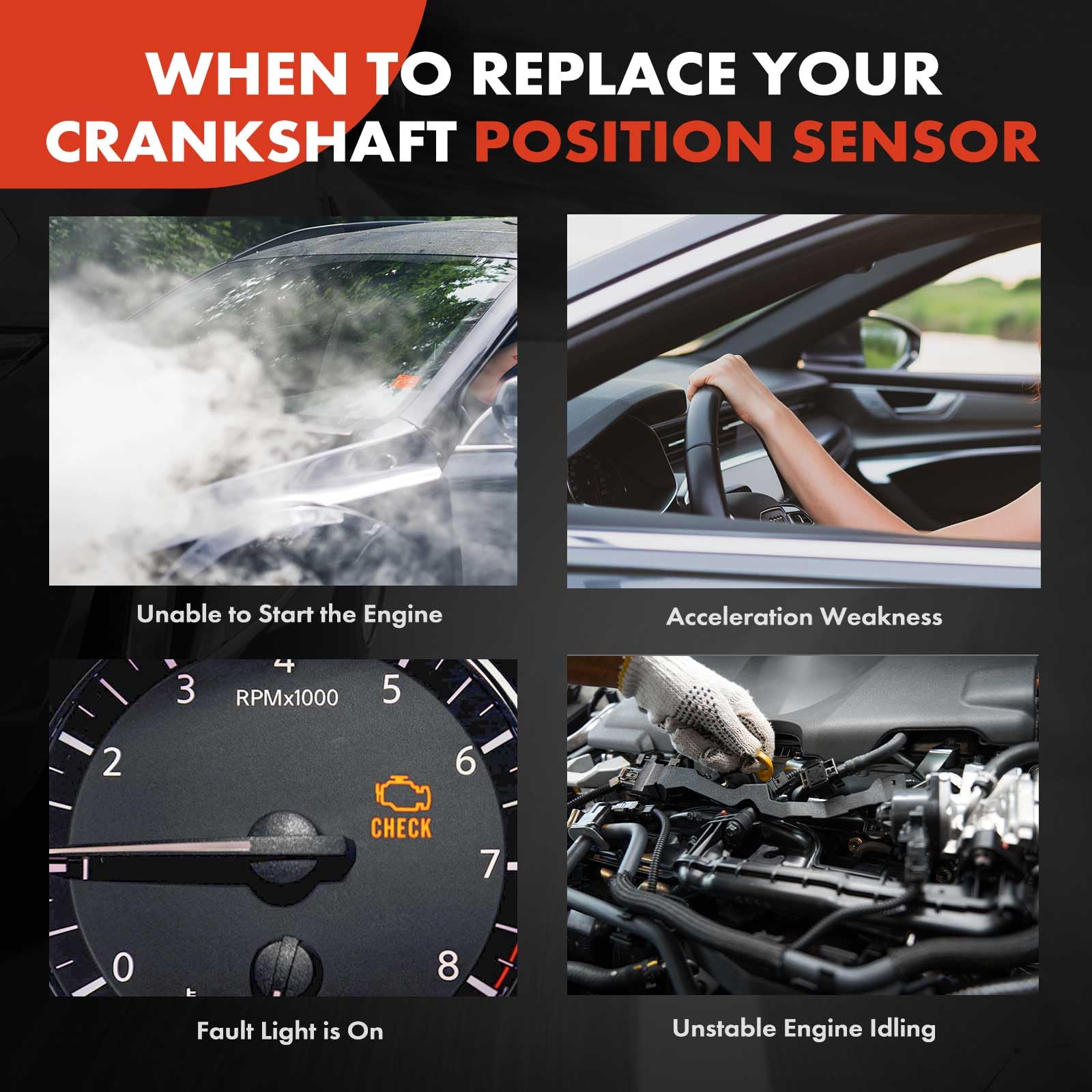 Engine Crankshaft Position Sensor - Compatible With Chrysler, Dodge, Jeep, Ram Vehicles (Replaces 5149167AD)