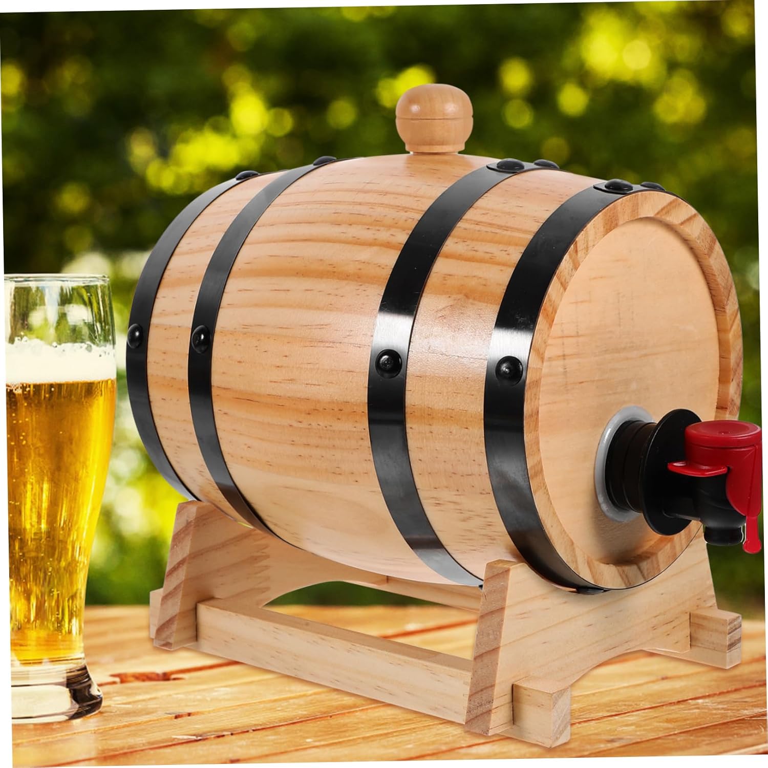 Wooden Oak Wine Barrel Multi-functional Bar Beer Aging Dispenser Sturdy Stainless Steel Wood Construction