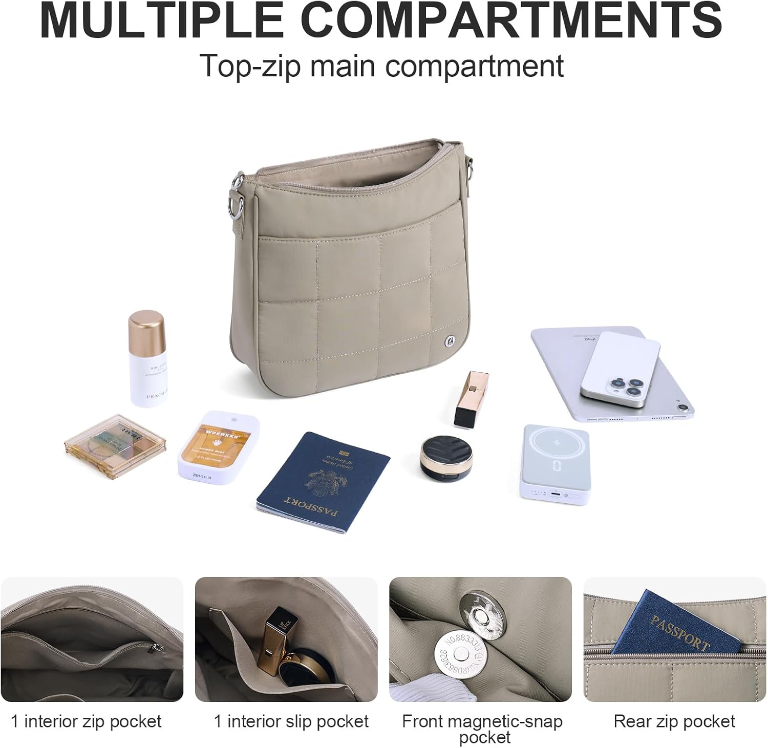 Anti Theft Crossbody Bags for Women,Quilted Puffer Travel Purses Shoulder Hobo Bag Handbag with Guitar Strap