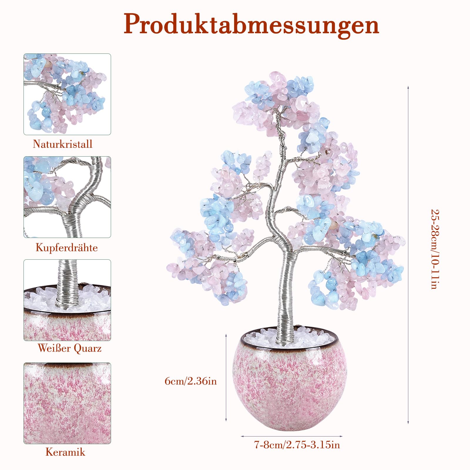 Blau Bonsai Baum Größe 24 Zentimeter - Feng Shui für Wohlstand & Glück, Spirituelles Geschenk für Frauen zu Geburtstagen und Raumdekoration