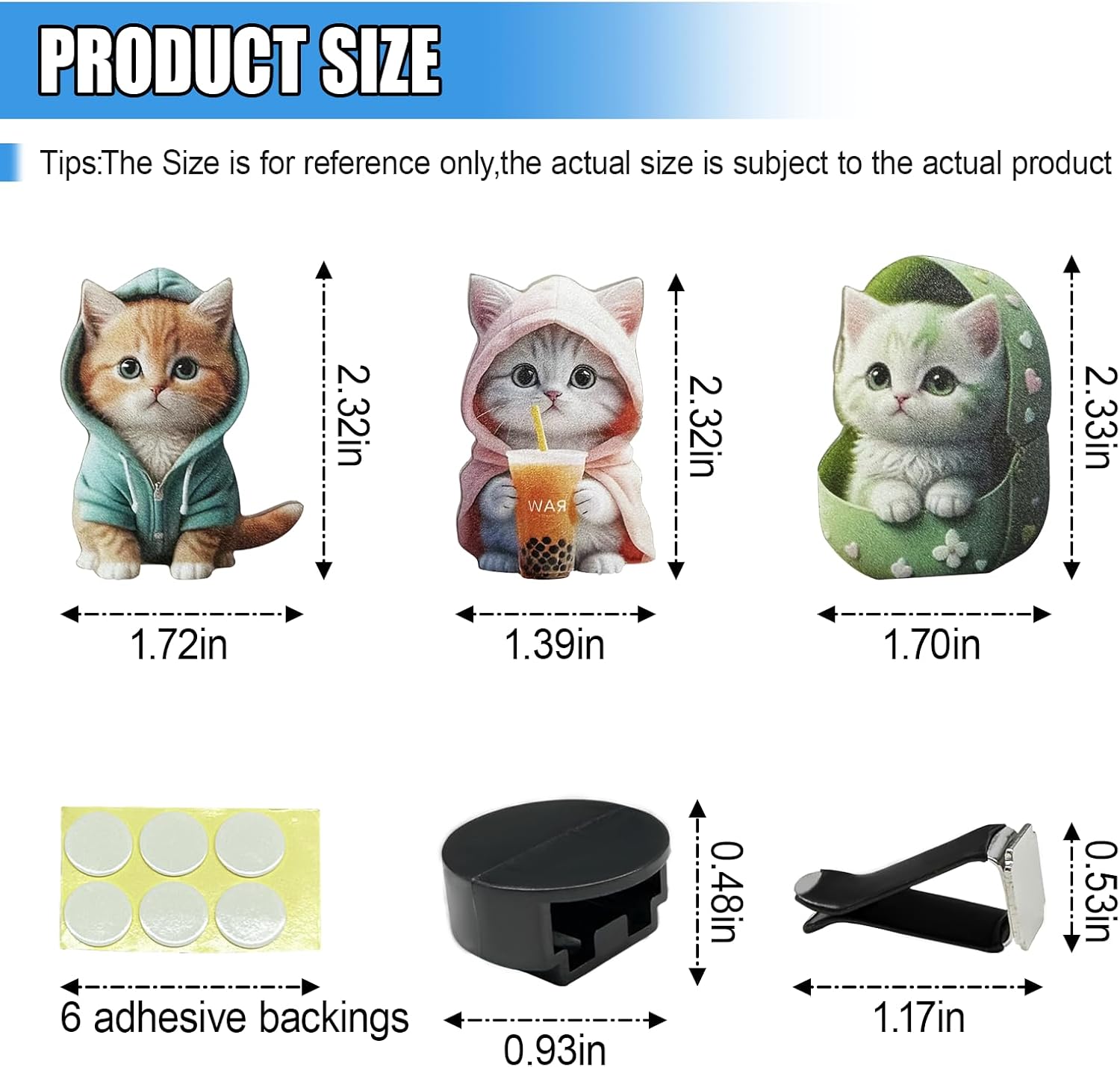 3PCS Cute Cat Car Air Vent Clip, 2D Flat Acrylic Auto Air Conditioning Diffuser Outlet Clip, Cartoon Kitty Automotive Interior Decoration Accessory for Women (Blue/Pink/Green)