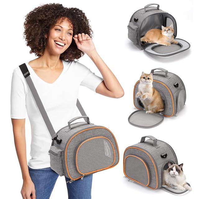 PETCUTE Transportin para Gatos, Bolsa de Transporte de Mascotas Plegable con Correa de Hombro Ajustable,Mango…