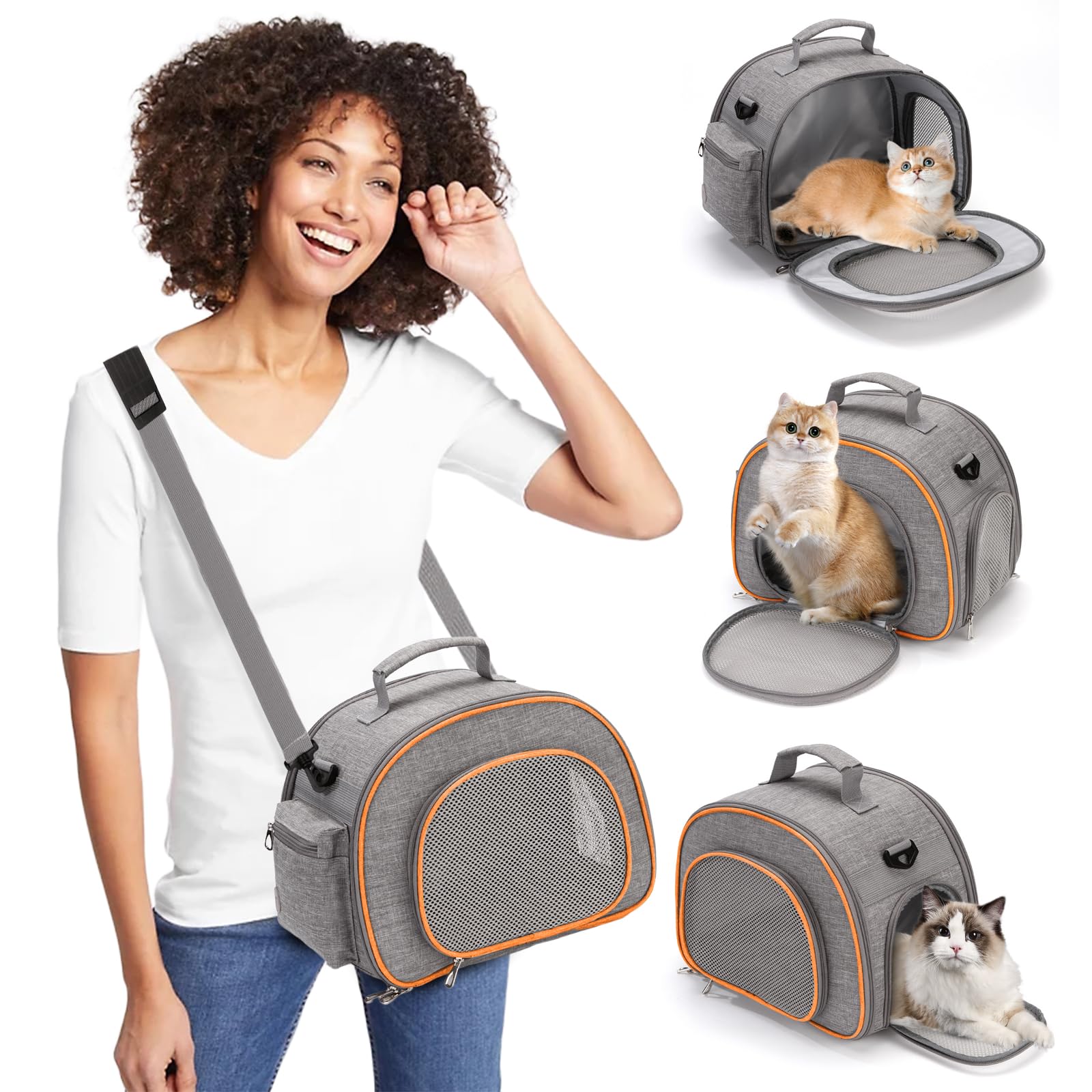 PETCUTE Trasportino per Cani e Gatti,Borsa da Viaggio Portatile e Pieghevole per Animali Domestici con Tappetino Rimovibile,Trasportino Cane Gatto con Borsa Portaoggetti,per Escursioni Campeggio