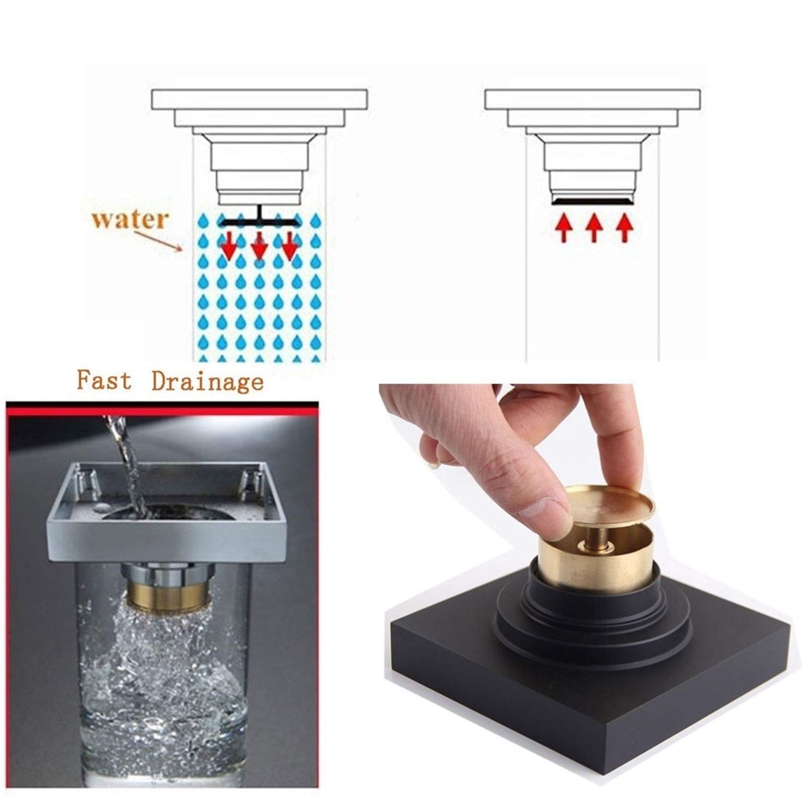 Desagüe de Ducha Invisible con Inserto de baldosas, Cuadrado de 4 Pulgadas, Cubierta extraíble, desagüe de baño de latón con Filtro para Cocina, baño, Garaje y sótano.