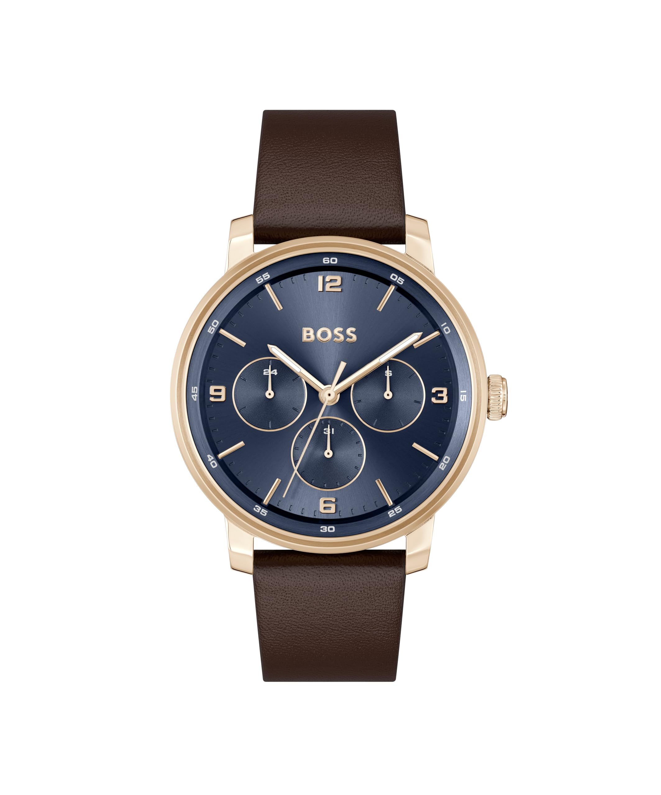 BOSS Multi Zifferblatt Quarz Uhr für Herren Kollektion Contender mit Schwarzem oder Braunem Lederarmband