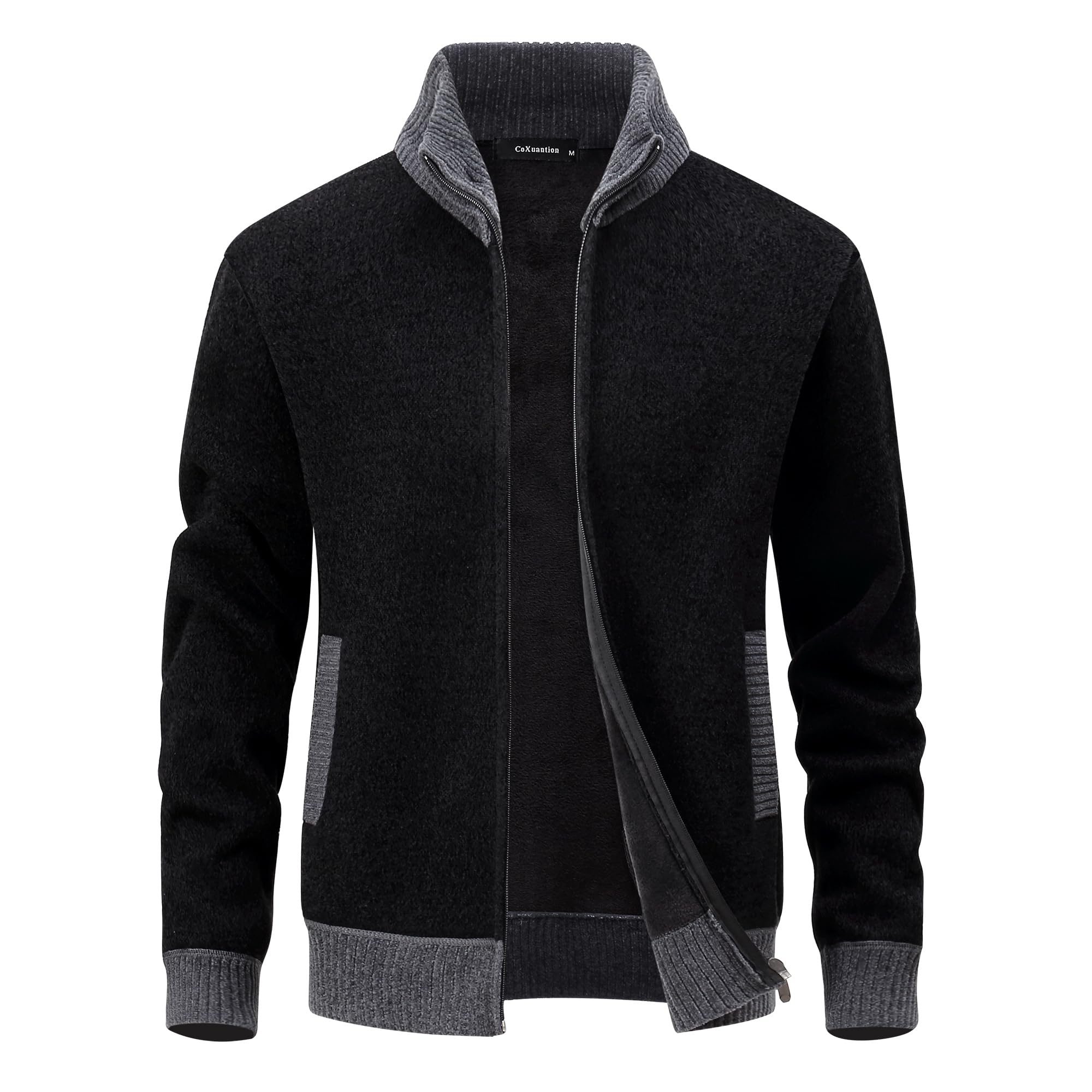 Chaqueta de Cuello Alto Slim Fit Cárdigan Hombre Mangas Largas Cremallera Forro Polar Invierno