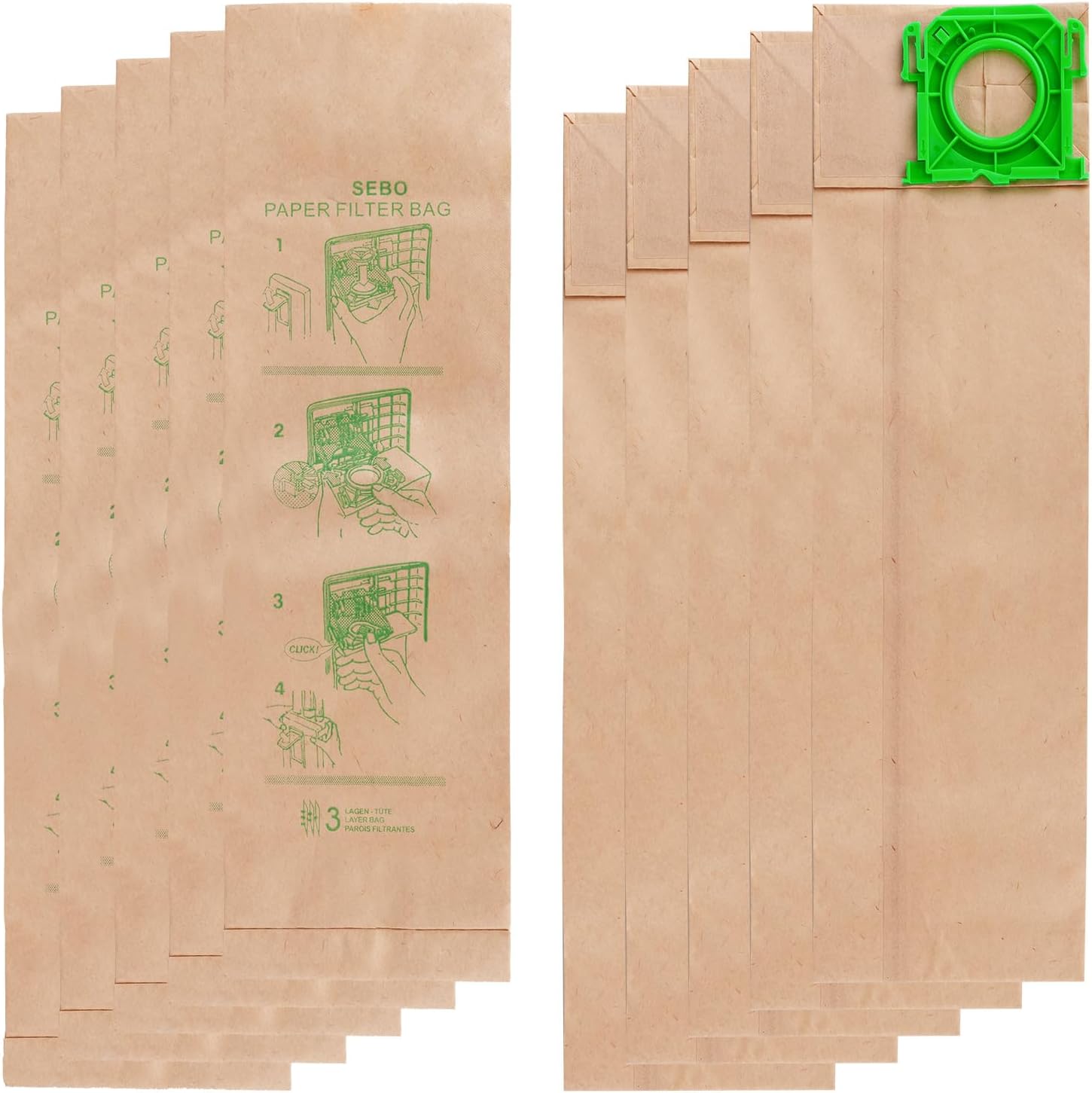 10 Pack Vacuum Bags Compatible with Windsor Sensor G & C Series G1 C2 C3 X12 X15 Versamatic Plus Sebo uprights replacement for 5300REP