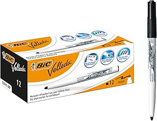 BIC Velleda 1741 Rotuladores de Pizarra Punta Media Para Pizarra Blanca, Óptimo para la Escuela y la Oficina, Color Negro, Caja de 12 Unidades