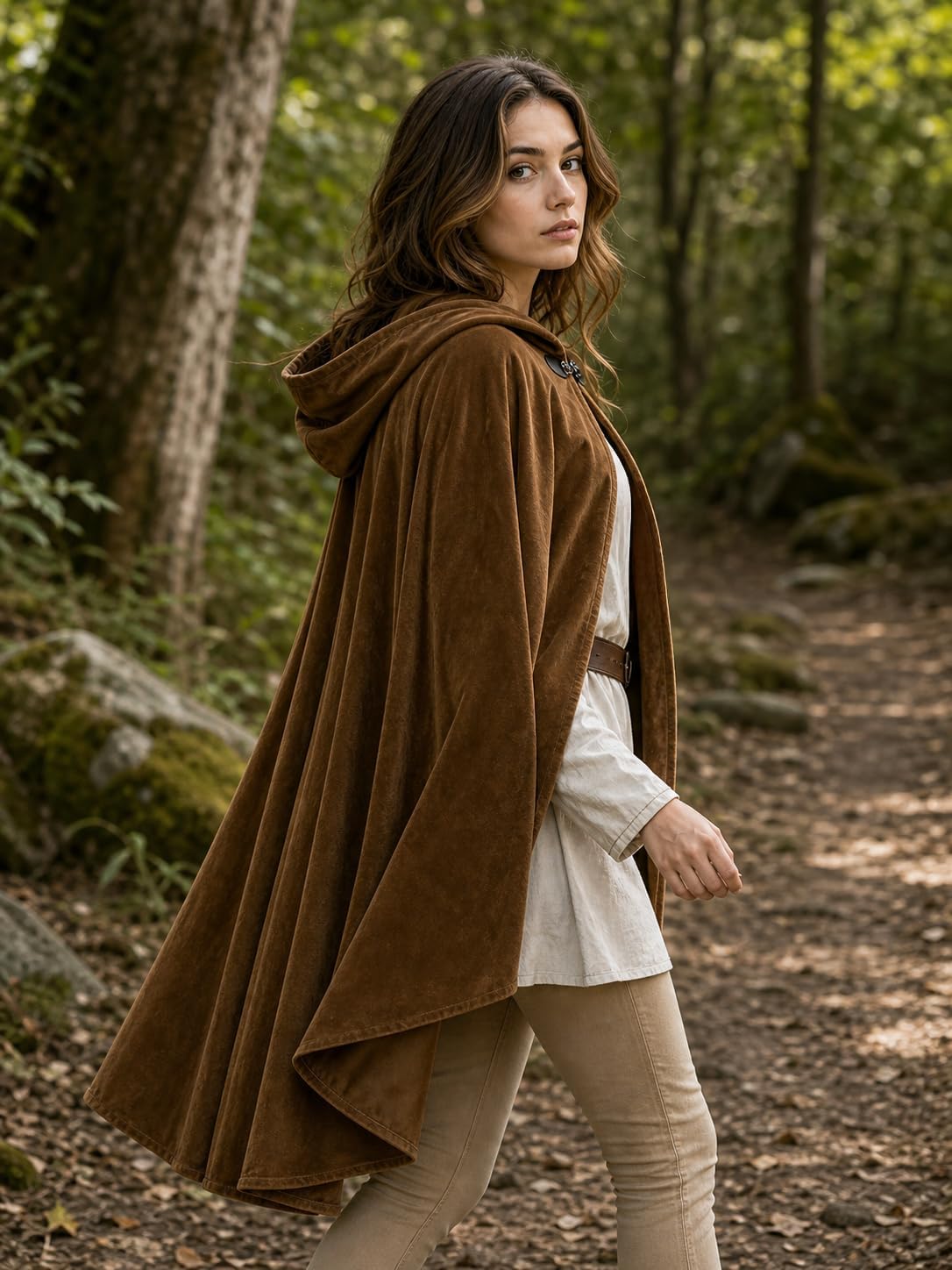 JEGERMIG Fairy Hooded Cloak Renaissance Costume Medieval Cosplay Wizard Witch Cape
