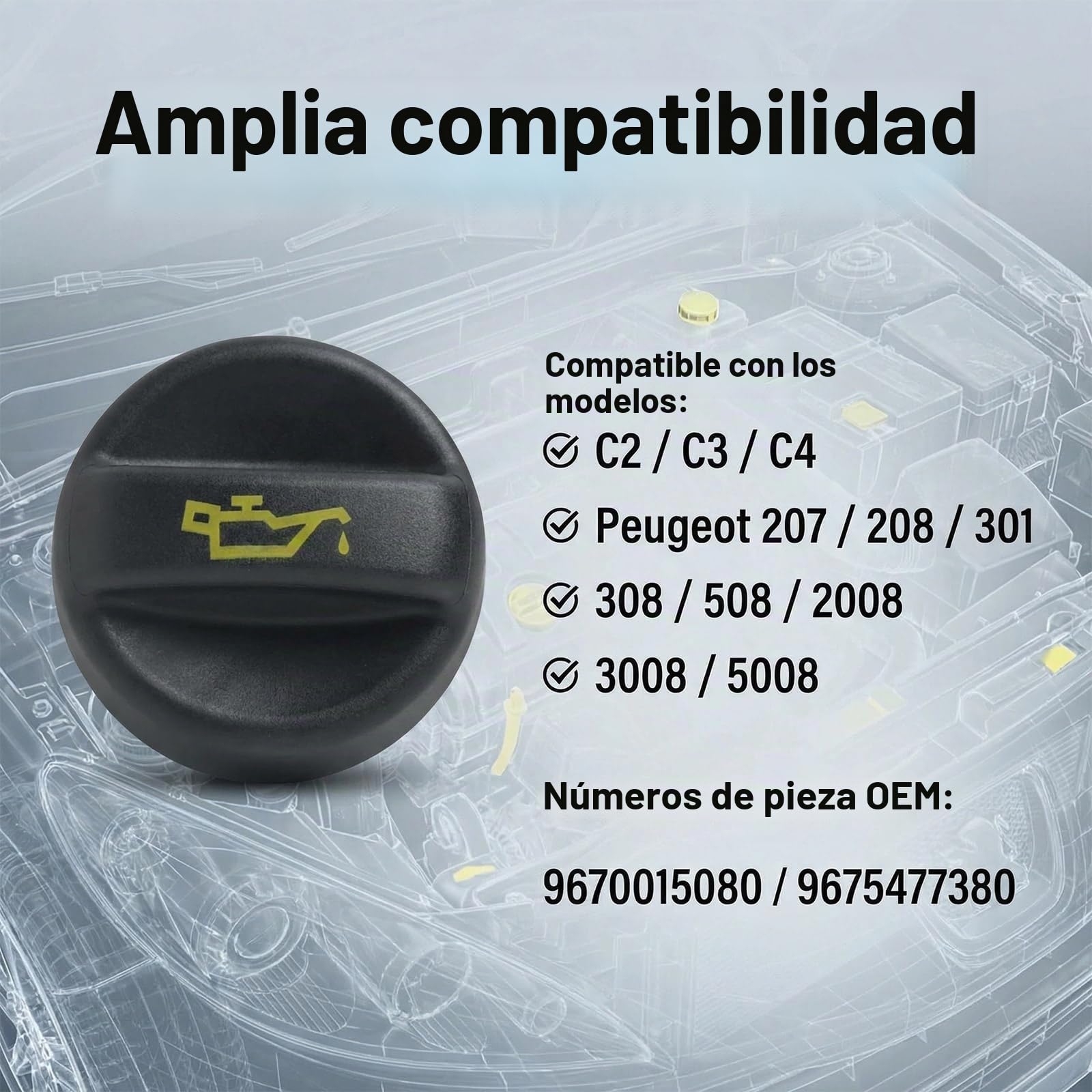 Tapón De Llenado De Aceite De Motor De Alta Calidad - Compatible Con Citroën C2, C3, C4, Xsara Y Peugeot 207, 208, 301, 308, 508, 2008, 3008, 5008, Durabilidad Óptima