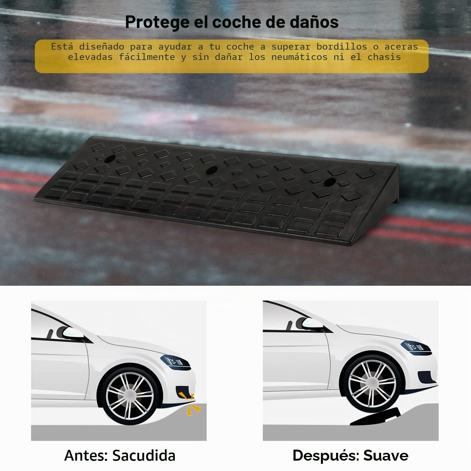 tonchean Rampa bordillo Goma 100 * 25 * 10cm Ramp-a Silla Ruedas Ram-pa bordillo Larga con 3 Pernos automóvil Paso Puerta Resistente Ramp umbral Antideslizante Garaje Acera Calzada Bicicleta Camión