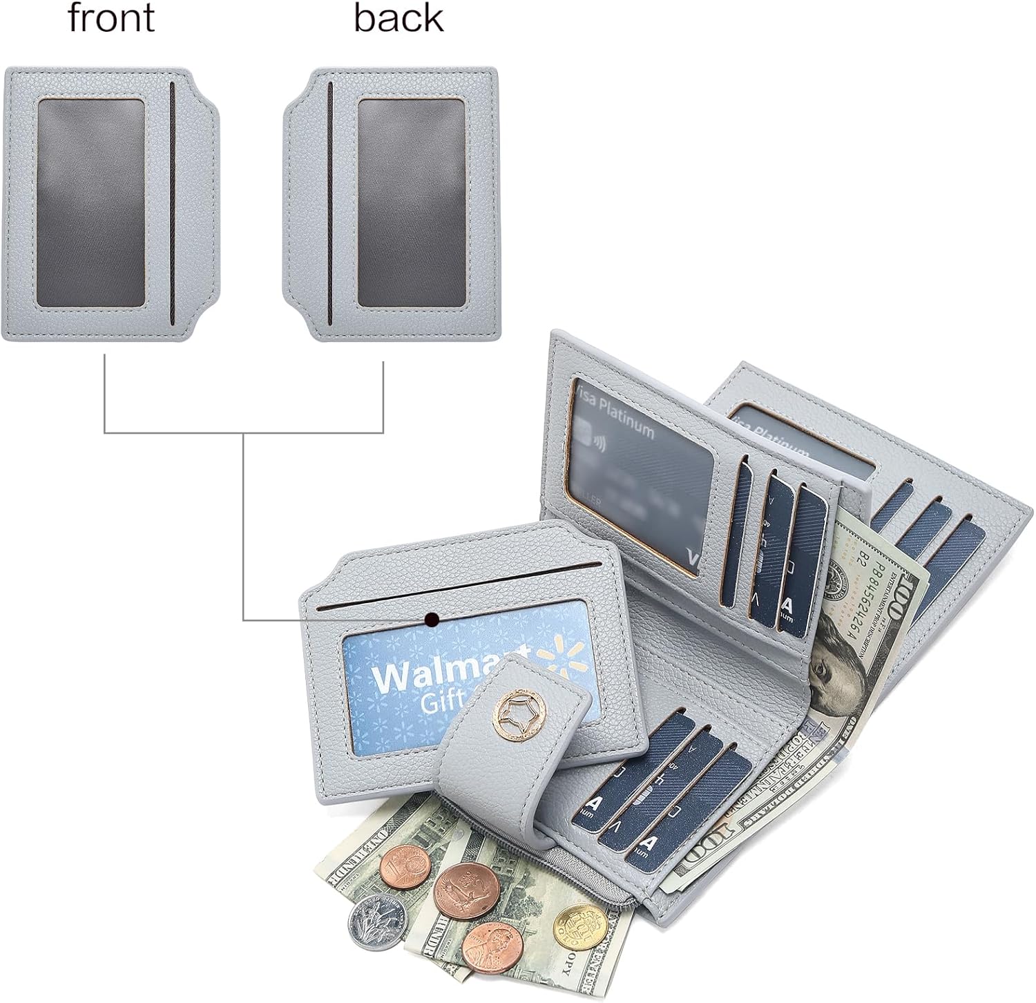 FOXLOVER Small Wallet for Women Soft Leather RFID Blocking Bifold Zipper Pocket Wallet Card Case Purse with ID Window - Image 3