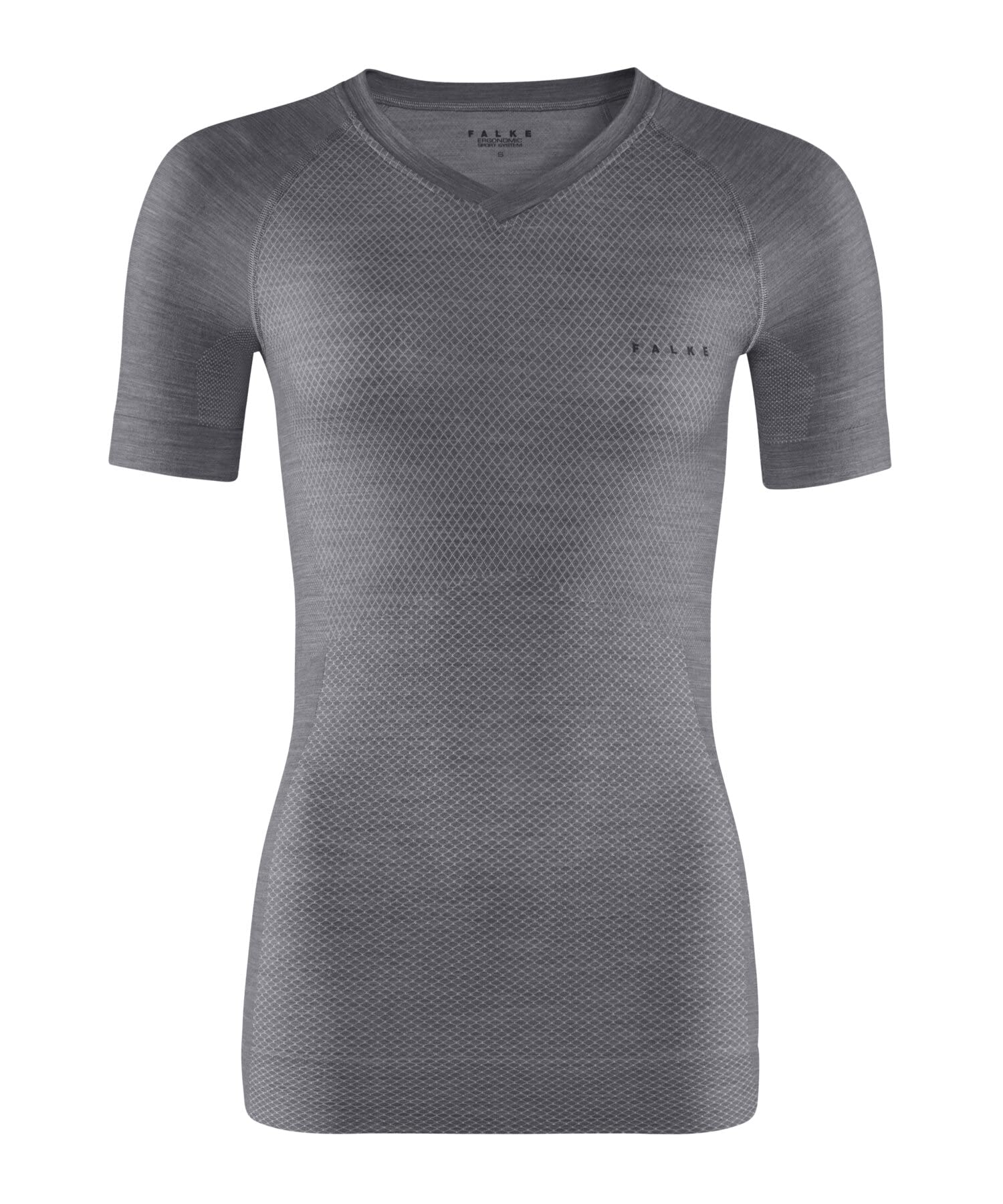 FALKE Kobiety Warstwa podstawowa (góra) Wool-Tech Light V Neck W S/s Ts wełna materiał funkcjonalny regulujące klimat 1 Sztuka, Szary Grey-Heather 3757, L
