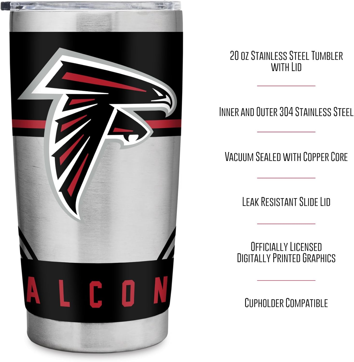 Rico Industries NFL Football 20oz Stainless Steel Tumbler with Lid - Great For Coffee, Tea, Water or Cocktails