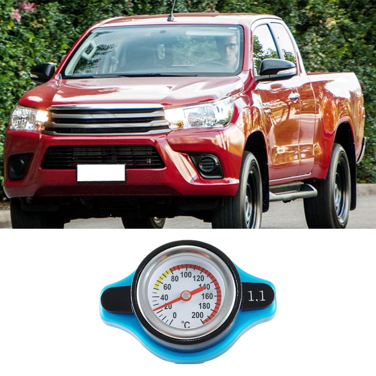 Tappo universale per radiatore con indicatore di temperatura, coperchio del serbatoio dell'acqua a prova di perdite per auto, moto, ATV, UTV (1,1 bar)