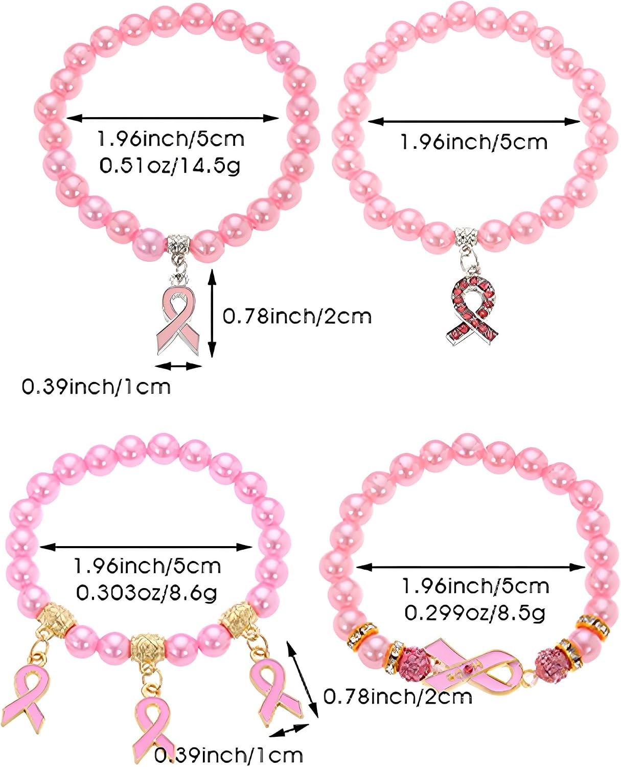 Breast Cancer Awareness Bracelets Pink Ribbon Charm Beads Bracelet for Women Encouragement Breast Cancer Jewelry