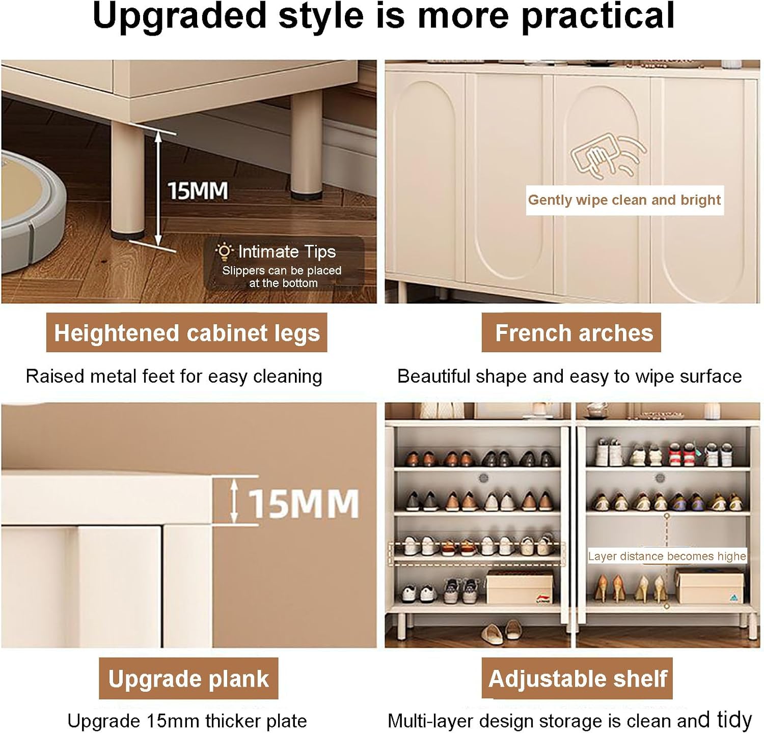 Solitar Shoe Cabinet with Doors,Storage Cabinet Modern with Adjustable Partition,Free Standing Shoe Racks Storage Organizer for Entryway Hallway Living Room(80x34x98cm(31x13x38inch), Cream)