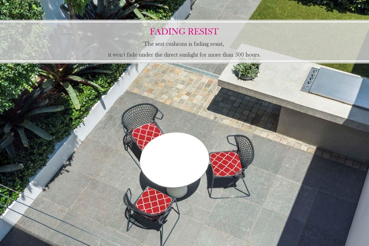 Outdoor Seat Cushions Red Geometry Set of 2 Patio Chair Cushions with Ties 16x17 Inch Square Chair Pads